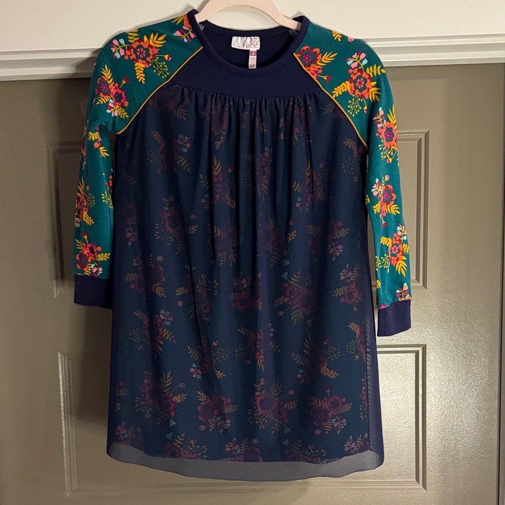 Matilda Jane Navy and Teal Floral Dress, Like New, Size 8 🌼